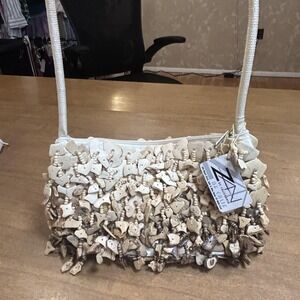 Zan Of California VTG Shoulder Bag Womens Small Beige Beaded Boho Beach Purse